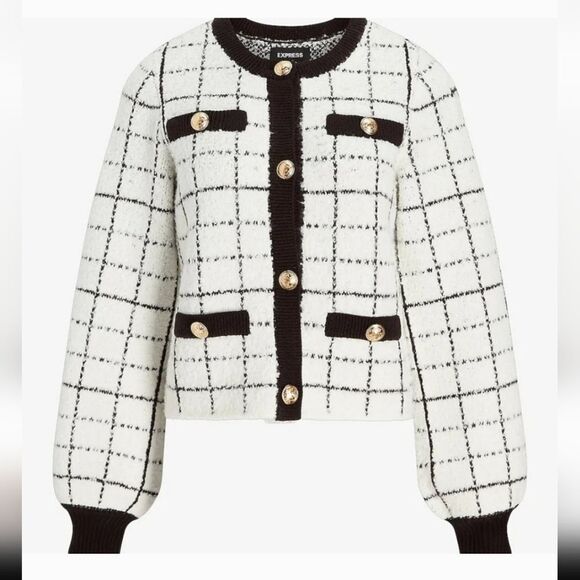 Express Black and White Checkered Cardigan - Picture 1 of 9